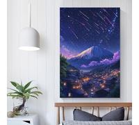 POLIUAWS Tableau abstrait « Village sous un ciel étoilé » pour salon ou chambre à coucher, gris, 40 x 60 cm (16 x 24 pouces)