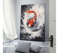 POLIUAWS Tableau aquarelle de carpes koï pour la décoration murale de la maison, de la chambre, du bureau, de la salle de bain ou du salon, sur toile 08x12 pouces (20x30cm)