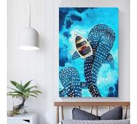 POLIUAWS Tableau aquarelle sur toile représentant un requin-baleine, décoration murale pour bureau ou maison, œuvre d'art moderne et colorée, facile à accrocher, 60 x 90 cm (24 x 36 pouces).