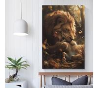 POLIUAWS Tableau effrayant sur toile représentant un lion et un cerf en pleine crue, idéal pour décorer un mur de votre salon ou chambre à coucher. 20 x 30 pouces (50 x 75 cm).