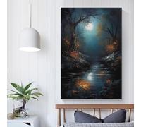 POLIUAWS Tableau Forêt au clair de lune pour chambres et salons d'enfants, filles et garçons, cadeau d'anniversaire, toile 20 x 30 cm (8 x 12 pouces)