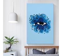 POLIUAWS Tableau imprimé sur toile représentant une baleine en papier découpé, idéal pour la méditation, le yoga, la salle de bain ou une fête d'anniversaire, 20 x 30 cm (8 x 12 pouces).