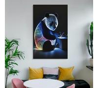 POLIUAWS Tableau lumineux à fibre optique Panda pour salon et salle de bain, décoration murale grise 40 x 60 cm (16 x 24 pouces)