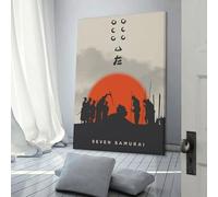 POLIUAWS Tableau minimaliste des Sept Samouraïs pour salon, chambre de garçon ou de fille, décoration murale grise 40 x 60 cm (16 x 24 pouces)