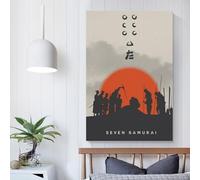 POLIUAWS Tableau minimaliste sur toile représentant les Sept Samouraïs, idéal pour décorer un mur de salon, chambre, cuisine, couloir ou escalier. Art mural moderne 20x30 pouces (50x75cm)