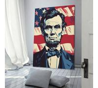 POLIUAWS Tableau mural Abraham Lincoln Drapeau USA sur toile, décoration murale pour salon, chambre, cuisine, cadeau d'anniversaire pour femme, 40 x 60 cm (16 x 24 pouces)