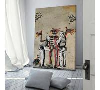 POLIUAWS Tableau mural Banksy Graffiti Basquiat Squelette, prêt à accrocher, pour salon, salle de bain ou toilettes. Grande toile murale pour salon, 20 x 30 cm (8 x 12 pouces).