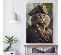 POLIUAWS Tableau mural Chat Pirates Rigolos - Impressions pour Salon pour Occasions Spéciales - Art Mural Moderne 60x90cm (24x36 pouces)