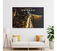 POLIUAWS Tableau mural Chicago City Night sur toile, idéal pour une chambre ou un salon d'enfant, cadeau d'anniversaire pour fille ou garçon, grand format 20 x 30 cm (8 x 12 pouces).