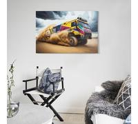 POLIUAWS Tableau mural en mouvement représentant un camion du rallye Dakar, idéal pour le salon ou la chambre à coucher. Grand format : 20 x 30 cm (8 x 12 pouces).