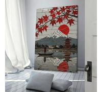 POLIUAWS Tableau mural en vitrail représentant un paysage japonais, idéal pour le salon, la chambre d'enfant, les fêtes d'anniversaire (filles et garçons), sur toile, 40 x 60 cm (16 x 24 pouces).
