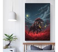 POLIUAWS Tableau mural fantastique représentant un sanglier dans un paysage rouge, idéal pour la chambre à coucher, le salon ou la décoration intérieure. Toile 20x30 pouces (50x75cm)