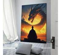 POLIUAWS Tableau mural « Le Dragon Légende » pour salon, décoration rustique de salle de bain, grande toile murale pour salon 24x36 pouces (60x90cm)
