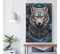 POLIUAWS Tableau mural Loup Chaman Galactique pour la décoration de la chambre, du salon et de la salle de bain, toile 24x36 pouces (60x90cm)