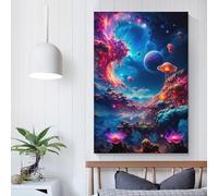 POLIUAWS Tableau mural Magic World pour salon, bureau, cuisine, galerie, couloir, salle de bain. Toile prête à accrocher, format salon, 50 x 75 cm (20 x 30 pouces).