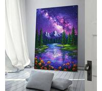 POLIUAWS Tableau mural moderne en vitrail représentant un paysage nocturne, idéal pour le salon, la chambre d'enfant, les fêtes d'anniversaire (filles et garçons), 30 x 45 cm (12 x 18 pouces).