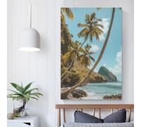 POLIUAWS Tableau mural « Murmures côtiers de Sainte-Lucie » pour salon, décoration rustique de salle de bain, grande toile murale pour salon 20x30 pouces (50x75cm)