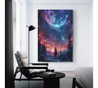 POLIUAWS Tableau mural « Nuits étoilées enlacées », décoration mignonne pour salon et chambre, toile prête à accrocher, 50 x 75 cm (20 x 30 pouces)