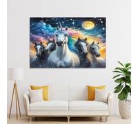 POLIUAWS Tableau mural représentant un troupeau de chevaux, décoration de salle de bain rustique, grande toile abstraite, 40 x 60 cm