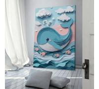 POLIUAWS Tableau mural représentant une baleine mignonne en papier découpé, sur toile colorée, prêt à accrocher, format 20 x 30 cm (8 x 12 pouces).
