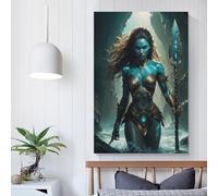 POLIUAWS Tableau mural représentant une déesse atlante à la lance, idéal pour la décoration du salon ou la chambre d'un adolescent. Grande toile murale de 50 x 75 cm (20 x 30 pouces).