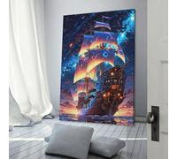POLIUAWS Tableau mural Starbound Galleon Voyage Beyond The Sky pour chambre à coucher, salle de bain rustique, décoration murale pour toilettes, 30 x 45 cm (12 x 18 pouces)