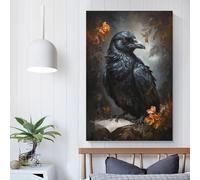 POLIUAWS Tableau mural « The Raven Scholar » pour chambre, salle de bain, cuisine, bureau, décoration sur toile 20x30 pouces (50x75cm)