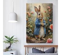 POLIUAWS Tableau représentant Pierre Lapin dans un jardin, idéal pour une chambre d'enfant, un salon ou une fête d'anniversaire (fille ou garçon), 40 x 60 cm (16 x 24 pouces).