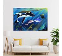 POLIUAWS Tableau représentant un requin-baleine et une raie, idéal pour la chambre à coucher, le salon ou la décoration intérieure. Toile imprimée 20x30 pouces (50x75cm)