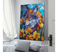 POLIUAWS Tableau sur toile à petit prix « Loup en vitrail » pour chambre, bureau ou salle de bain, gris, 30 x 45 cm (12 x 18 pouces).