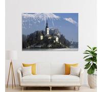 POLIUAWS Tableau sur toile de l'église de l'Assomption de Bled, idéal pour décorer les murs de votre salon ou votre maison (30 x 45 cm).