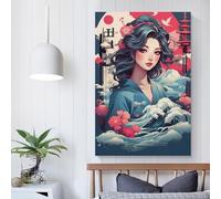 POLIUAWS Tableau sur toile de style japonais pour salon, décoration mignonne pour chambre, prêt à accrocher, 50 x 75 cm (20 x 30 pouces)