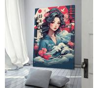 POLIUAWS Tableau sur toile de style japonais pour salon, décoration mignonne, prêt à accrocher, 60 x 90 cm (24 x 36 pouces).
