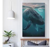 POLIUAWS Tableau sur toile imprimé pour la décoration intérieure, représentant une baleine, un animal marin, avec des illustrations et des œuvres d'art à l'huile, 30 x 45 cm (12 x 18 pouces).
