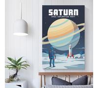 POLIUAWS Tableau sur toile imprimé sur le thème de l'exploration spatiale de Saturne, idéal pour la méditation, le yoga, la salle de bain ou une fête d'anniversaire. 12 x 18 pouces (30 x 45 cm)