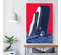 POLIUAWS Tableau sur toile Moby Dick, idéal pour la méditation, le yoga, la salle de bain ou une fête d'anniversaire, 60 x 90 cm (24 x 36 pouces).