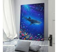 POLIUAWS Tableau sur toile représentant un requin-baleine sous l'eau, décoration murale pour bureau ou maison, œuvre d'art moderne et colorée, facile à accrocher, 60 x 90 cm (24 x 36 pouces).