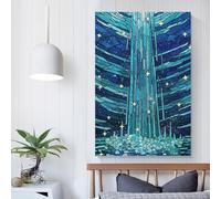 POLIUAWS Tableau sur toile représentant une cascade en vitrail avec des étoiles, style nordique, idéal pour la décoration intérieure et les cadeaux pour femmes et hommes, 50 x 75 cm (20 x 30 pouces).