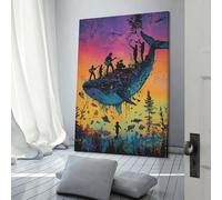 POLIUAWS Tableau sur toile « Symphonie des baleines » - Décoration murale - 30 x 45 cm (12 x 18 pouces) - Idéal pour la méditation, le yoga, la salle de bain ou une fête d'anniversaire.