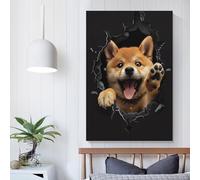 POLIUAWS Tableaux de Shiba Inu pour décoration murale de couloir, prêts à être accrochés, pour la décoration de salle de bain et de toilettes, 60 x 90 cm (24 x 36 pouces).