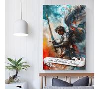 POLIUAWS 'Tableaux muraux de Saint Michel Archange pour salon, chambre, cuisine, couloir, escalier - Grande toile abstraite 08x12 pouces (20x30cm)'