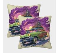 POLIUAWS Taie d'oreiller Mad Max Roadster pour Cheveux et Peau, Motif Mignon, Housse de Coussin à Rabat, Lot de 2, Douce et Confortable, Style Abstrait, 45 x 45 cm