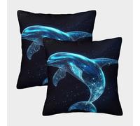 POLIUAWS Taie d'oreiller zippée Motif Dauphin Cosmique algorithmique, en Polyester, Lavable en Machine, 40 x 40 cm (Oreiller Non Inclus).