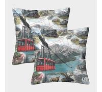 POLIUAWS Taie d'oreiller zippée Motif Montagne et Faune Sauvage, en Polyester, Lavable en Machine, 40 x 40 cm. Oreiller Non Inclus.