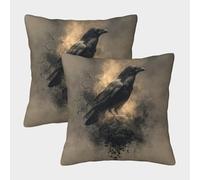 POLIUAWS Taie d'oreiller zippée « Perchoir électrifié du Corbeau » en Polyester, Lavable en Machine, 45 x 45 cm. Oreiller Non Inclus.