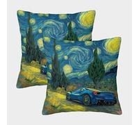 POLIUAWS Taie d'oreiller zippée « Starry Night Drive » en Polyester, Lavable en Machine, 45 x 45 cm. Oreiller Non Inclus.