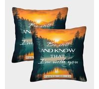 POLIUAWS Taies d'oreiller bohèmes « Be Still and Know » (Lot de 2), Fermeture Portefeuille, pour Le Confort des Cheveux et de la Peau, 40 x 40 cm