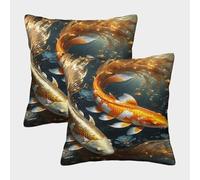 POLIUAWS Taies d'oreiller bohèmes « Deux Poissons en Harmonie », Lot de 2, Fermeture Portefeuille, pour Le Confort des Cheveux et de la Peau, 40 x 40 cm