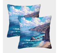 POLIUAWS Taies d'oreiller California Beach Pixel en Soie pour canapé/Fauteuil de Salon, résistantes aux Plis et aux Taches, Lot de 2, 45 x 45 cm