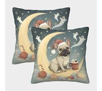 POLIUAWS Taies d'oreiller « Carlin de Noël sur la Lune », Taille Standard, Lot de 2, en Polyester Doux et Amusant, 50 x 50 cm